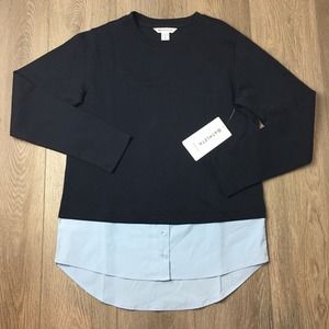 NWT Athleta Gallery Top Tunic Layered Look Navy Blue Quarry Blue Size XS